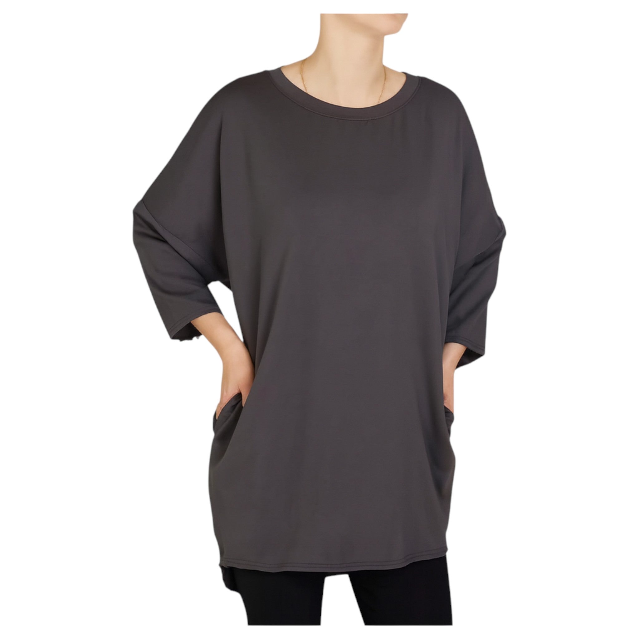 Womens oversized plain charcoal grey top – ladies ex store casual long sleeve shirt
